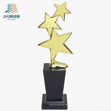 27.5*10cm Cheap Custom Three Star Gold Trophies Metal Trophy with Wooden Base